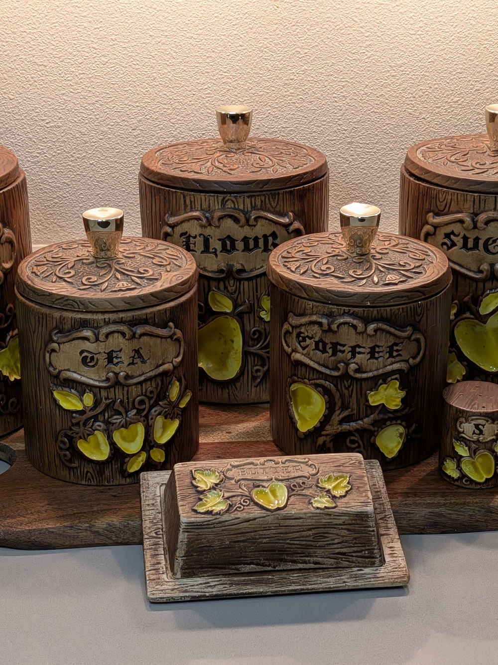 Vintage Brown & Yellow Ceramic Canister Set by Treasure Craft